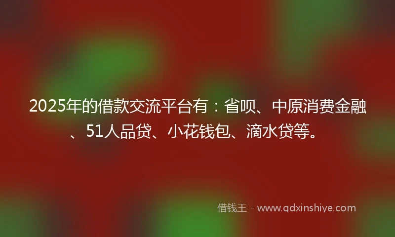 2025年的借款交流平台有：省呗、中原消费金融、51人品贷、小花钱包、滴水贷等。