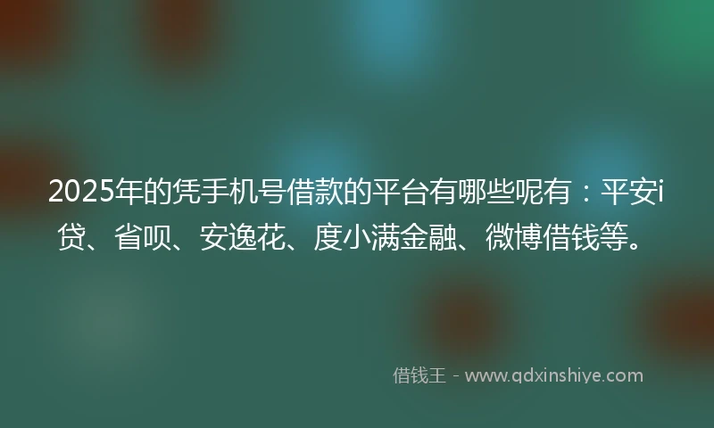 2025年的凭手机号借款的平台有哪些呢有：平安i贷、省呗、安逸花、度小满金融、微博借钱等。