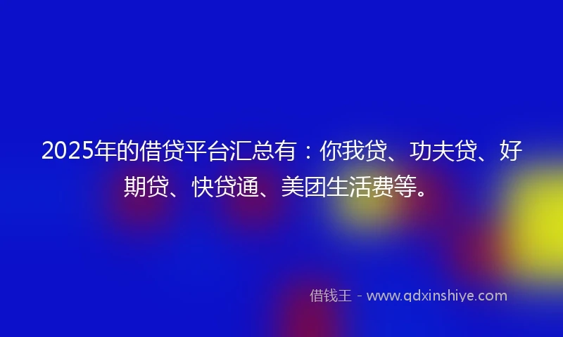 2025年的借贷平台汇总有：你我贷、功夫贷、好期贷、快贷通、美团生活费等。