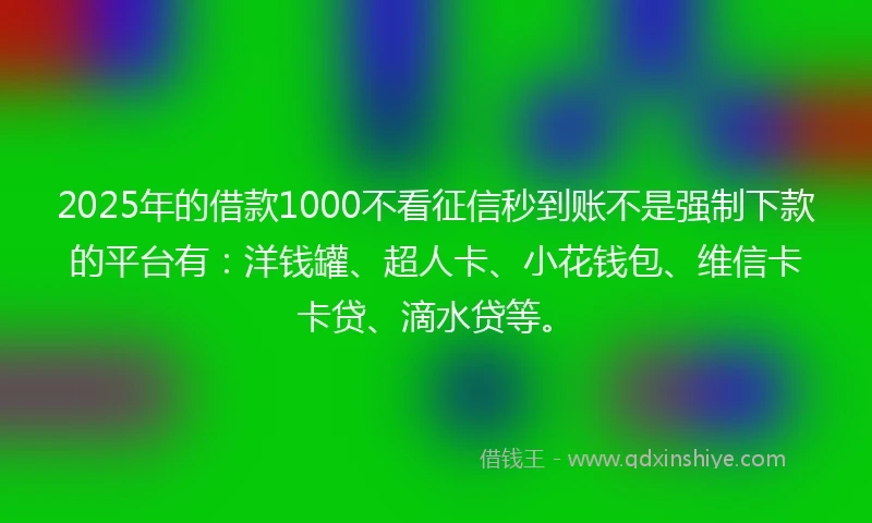 2025年的借款1000不看征信秒到账不是强制下款的平台有：洋钱罐、超人卡、小花钱包、维信卡卡贷、滴水贷等。