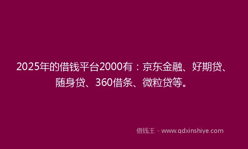 2025年的借钱平台2000有：京东金融、好期贷、随身贷、360借条、微粒贷等。
