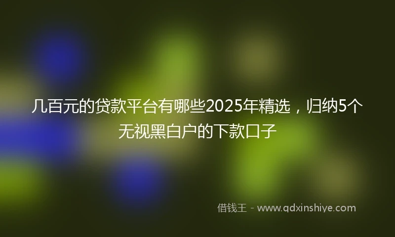 几百元的贷款平台有哪些2025年精选，归纳5个无视黑白户的下款口子