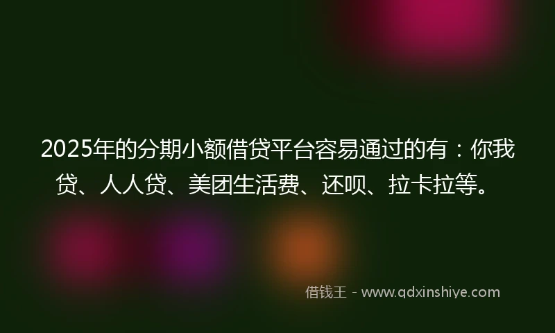 2025年的分期小额借贷平台容易通过的有：你我贷、人人贷、美团生活费、还呗、拉卡拉等。