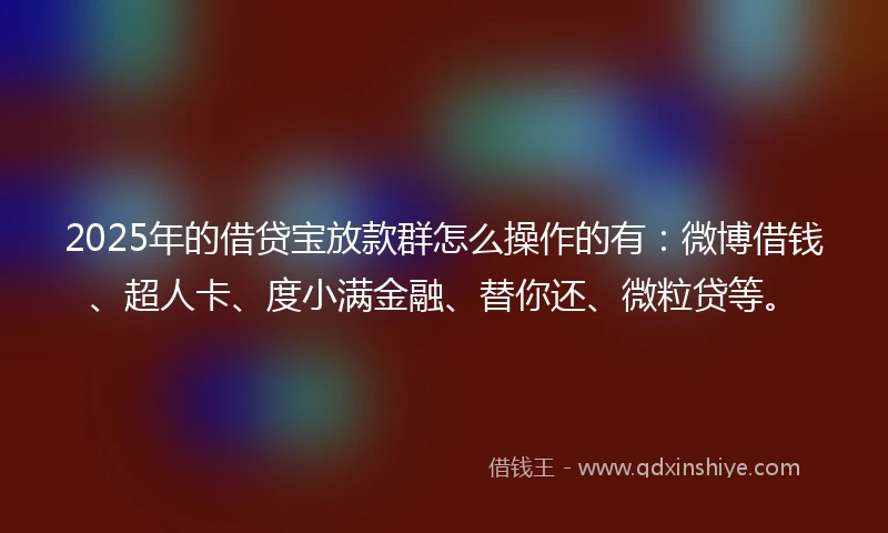 2025年的借贷宝放款群怎么操作的有：微博借钱、超人卡、度小满金融、替你还、微粒贷等。