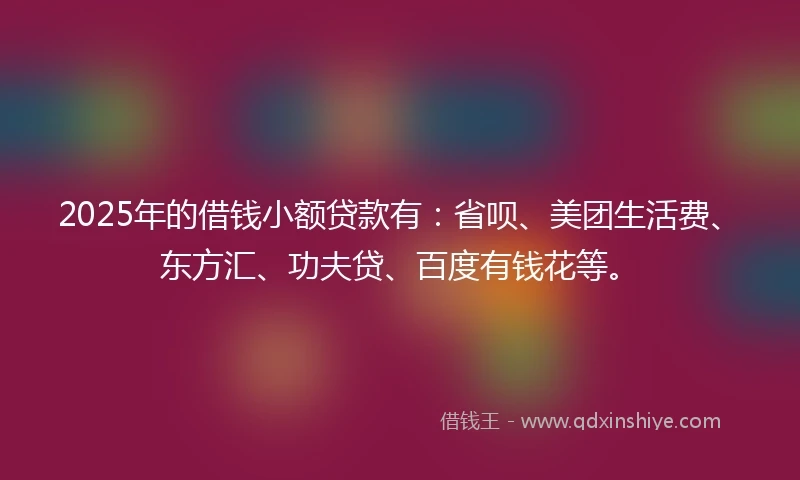 2025年的借钱小额贷款有：省呗、美团生活费、东方汇、功夫贷、百度有钱花等。
