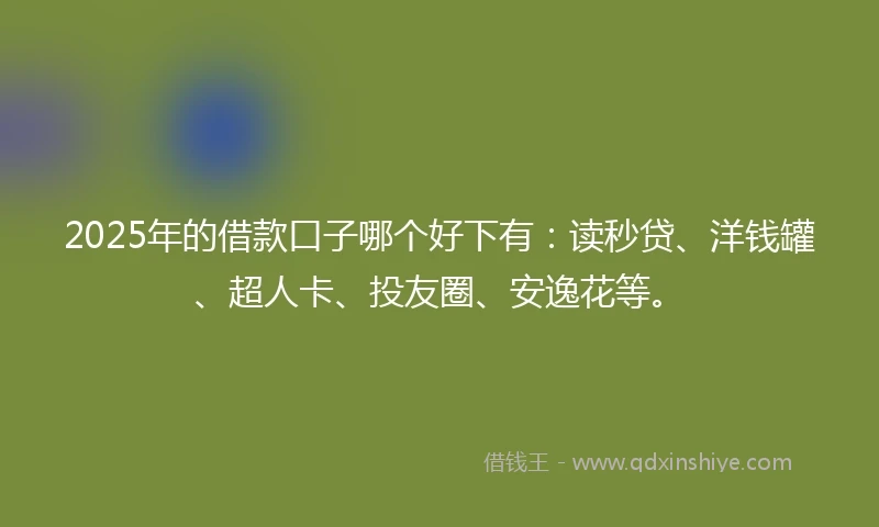 2025年的借款口子哪个好下有：读秒贷、洋钱罐、超人卡、投友圈、安逸花等。