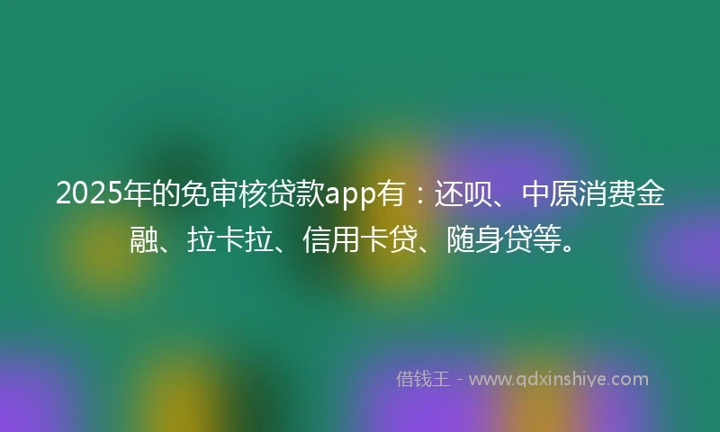 2025年的免审核贷款app有：还呗、中原消费金融、拉卡拉、信用卡贷、随身贷等。