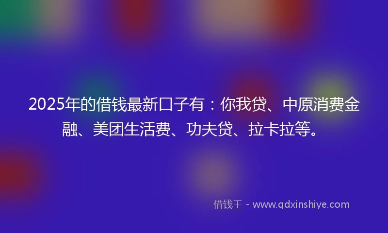 2025年的借钱最新口子有：你我贷、中原消费金融、美团生活费、功夫贷、拉卡拉等。