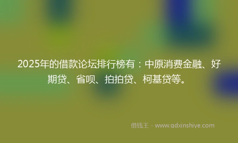 2025年的借款论坛排行榜有：中原消费金融、好期贷、省呗、拍拍贷、柯基贷等。