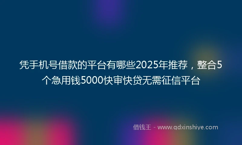 凭手机号借款的平台有哪些2025年推荐，整合5个急用钱5000快审快贷无需征信平台