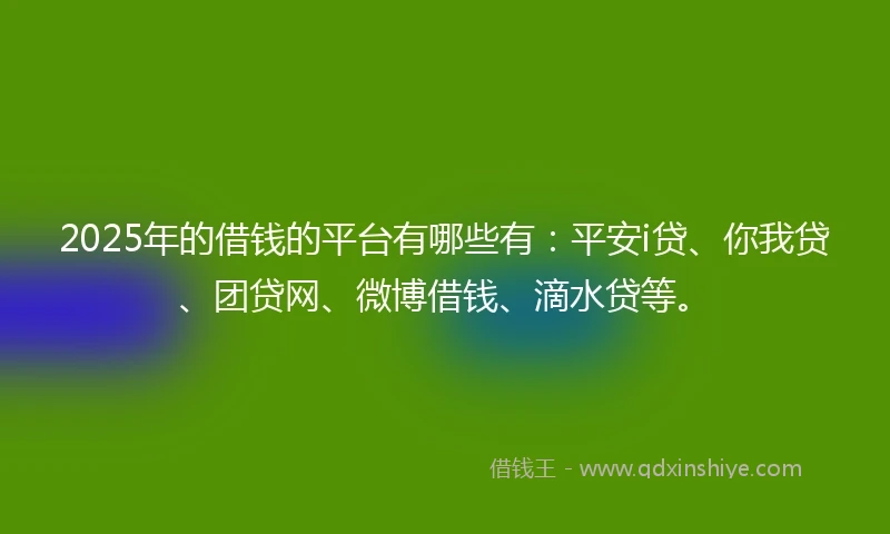 2025年的借钱的平台有哪些有：平安i贷、你我贷、团贷网、微博借钱、滴水贷等。