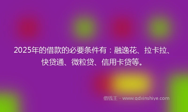 2025年的借款的必要条件有：融逸花、拉卡拉、快贷通、微粒贷、信用卡贷等。
