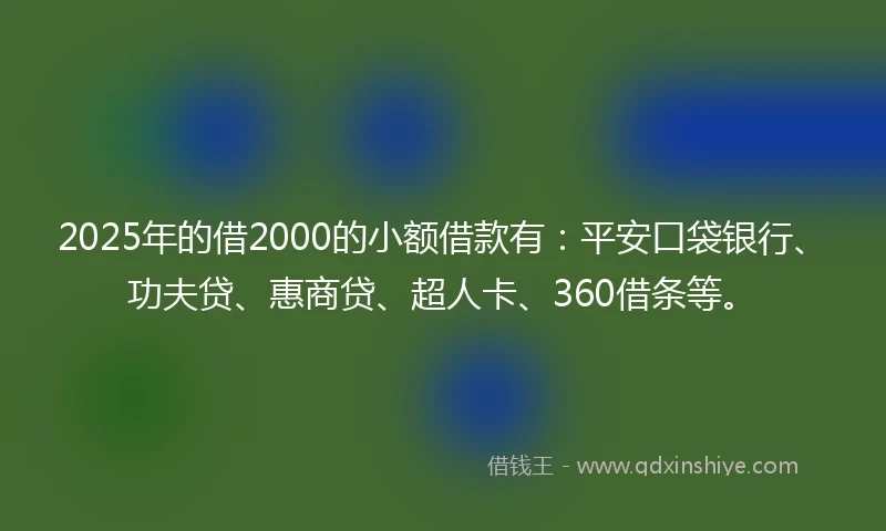 2025年的借2000的小额借款有：平安口袋银行、功夫贷、惠商贷、超人卡、360借条等。