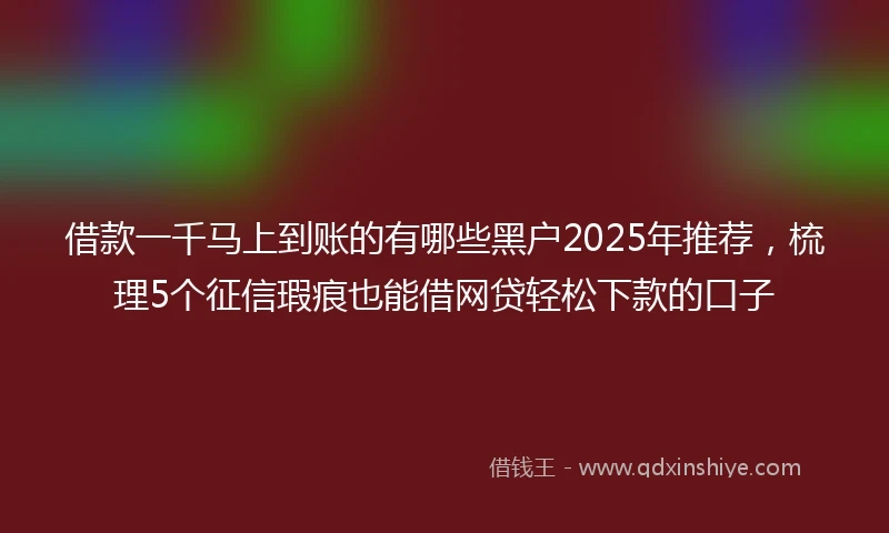 借款一千马上到账的有哪些黑户2025年推荐,梳理5个征信瑕疵也能借网贷轻松下款的口子