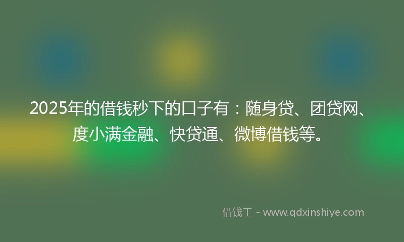 2025年的借钱秒下的口子有：随身贷、团贷网、度小满金融、快贷通、微博借钱等。