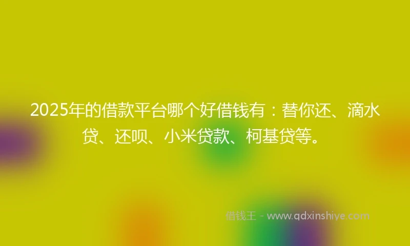 2025年的借款平台哪个好借钱有：替你还、滴水贷、还呗、小米贷款、柯基贷等。