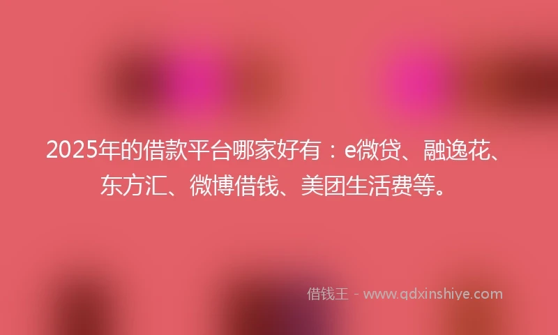 2025年的借款平台哪家好有：e微贷、融逸花、东方汇、微博借钱、美团生活费等。