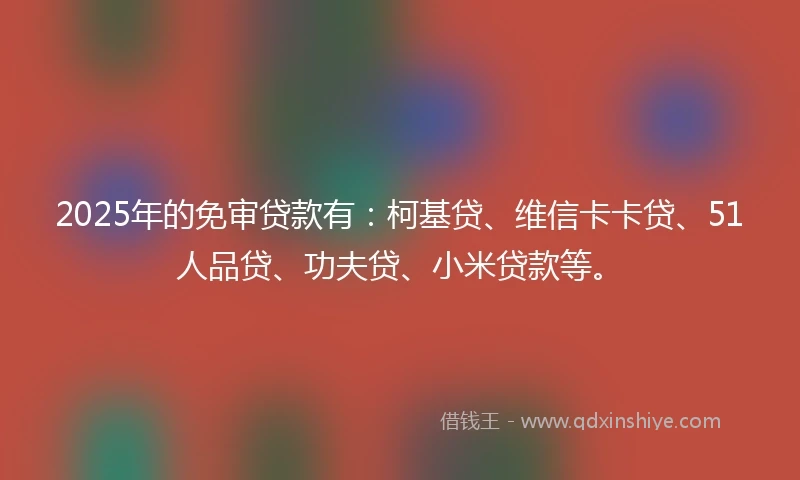 2025年的免审贷款有：柯基贷、维信卡卡贷、51人品贷、功夫贷、小米贷款等。