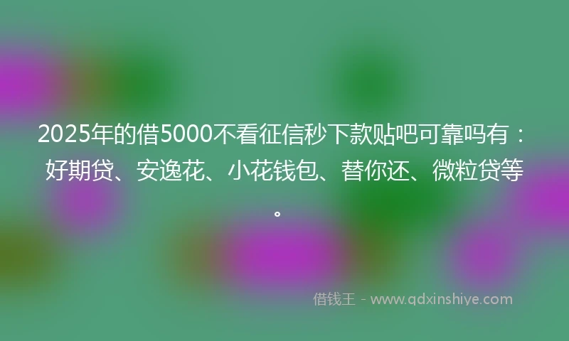 2025年的借5000不看征信秒下款贴吧可靠吗有：好期贷、安逸花、小花钱包、替你还、微粒贷等。