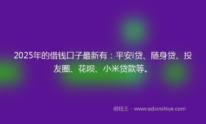 2025年的借钱口子最新有：平安i贷、随身贷、投友圈、花呗、小米贷款等。