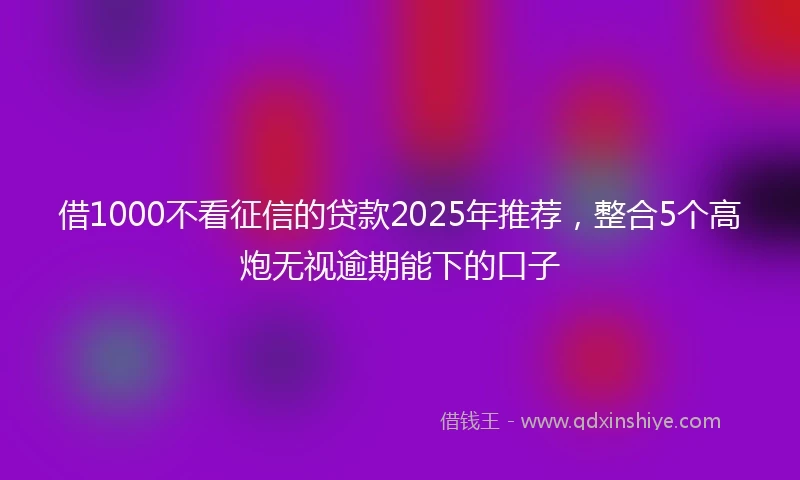 借1000不看征信的贷款2025年推荐，整合5个高炮无视逾期能下的口子