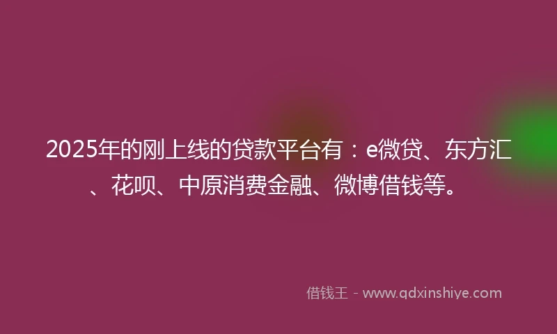 2025年的刚上线的贷款平台有：e微贷、东方汇、花呗、中原消费金融、微博借钱等。