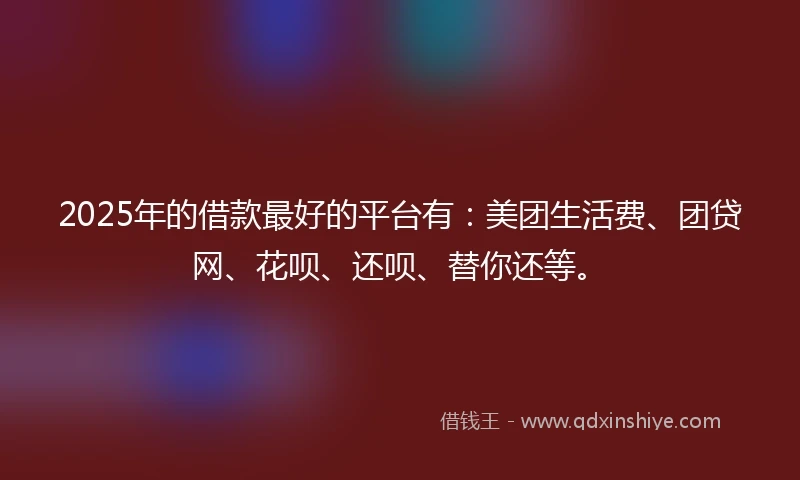 2025年的借款最好的平台有：美团生活费、团贷网、花呗、还呗、替你还等。
