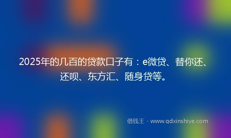 2025年的几百的贷款口子有：e微贷、替你还、还呗、东方汇、随身贷等。