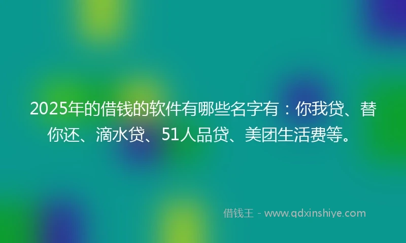 2025年的借钱的软件有哪些名字有：你我贷、替你还、滴水贷、51人品贷、美团生活费等。