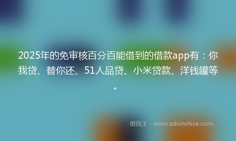 2025年的免审核百分百能借到的借款app有：你我贷、替你还、51人品贷、小米贷款、洋钱罐等。