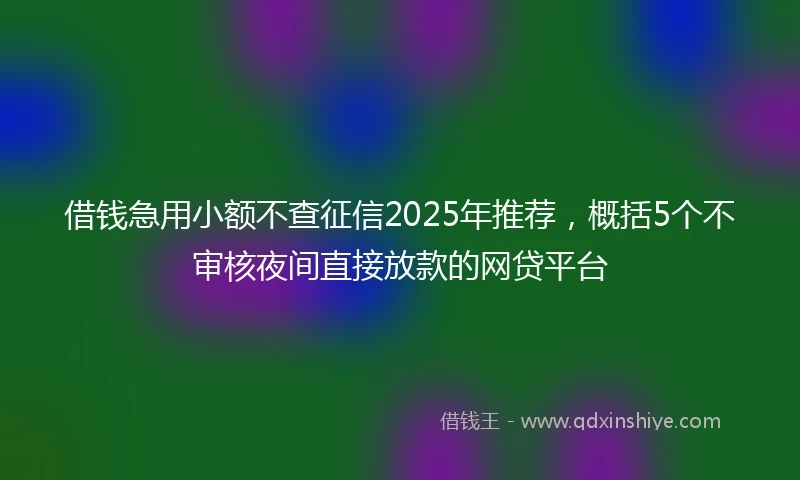 借钱急用小额不查征信2025年推荐，概括5个不审核夜间直接放款的网贷平台