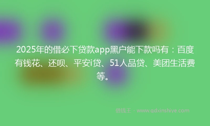 2025年的借必下贷款app黑户能下款吗有：百度有钱花、还呗、平安i贷、51人品贷、美团生活费等。