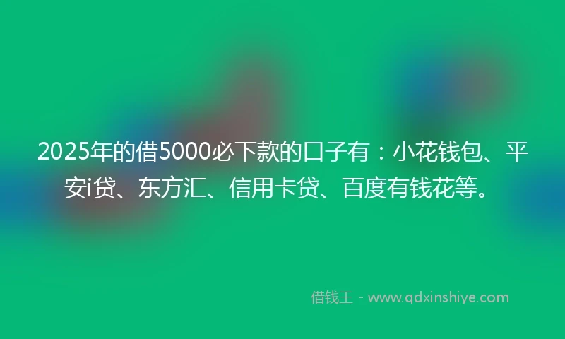 2025年的借5000必下款的口子有：小花钱包、平安i贷、东方汇、信用卡贷、百度有钱花等。