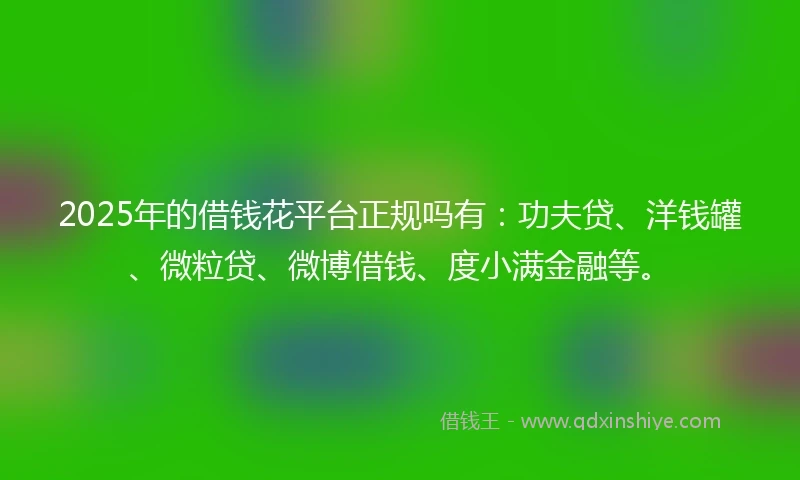 2025年的借钱花平台正规吗有：功夫贷、洋钱罐、微粒贷、微博借钱、度小满金融等。
