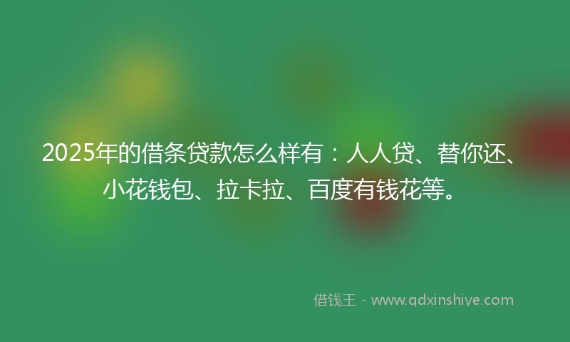 2025年的借条贷款怎么样有：人人贷、替你还、小花钱包、拉卡拉、百度有钱花等。