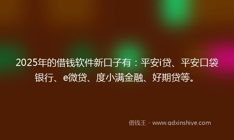 2025年的借钱软件新口子有：平安i贷、平安口袋银行、e微贷、度小满金融、好期贷等。