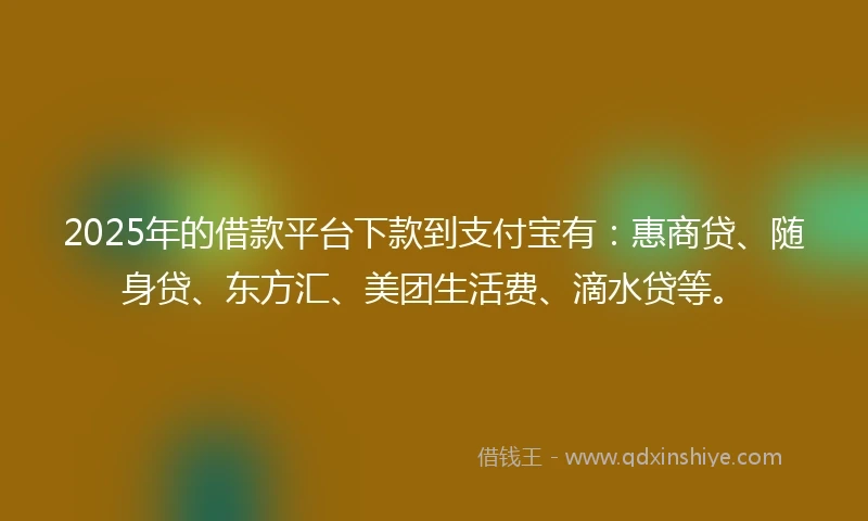 2025年的借款平台下款到支付宝有:惠商贷、随身贷、东方汇、美团生活费、滴水贷等。