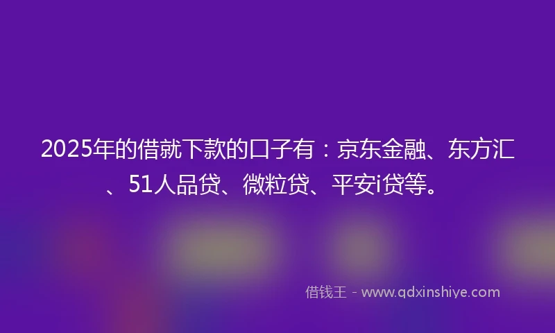 2025年的借就下款的口子有：京东金融、东方汇、51人品贷、微粒贷、平安i贷等。