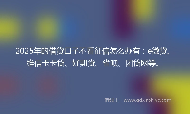 2025年的借贷口子不看征信怎么办有：e微贷、维信卡卡贷、好期贷、省呗、团贷网等。