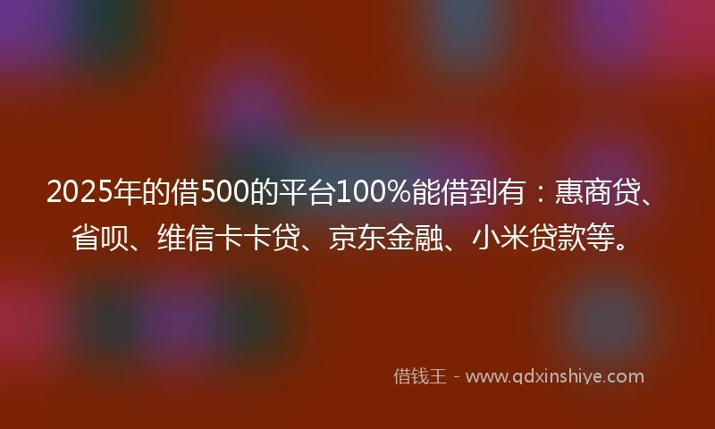 2025年的借500的平台100%能借到有：惠商贷、省呗、维信卡卡贷、京东金融、小米贷款等。
