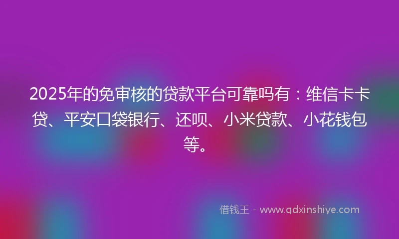 2025年的免审核的贷款平台可靠吗有：维信卡卡贷、平安口袋银行、还呗、小米贷款、小花钱包等。