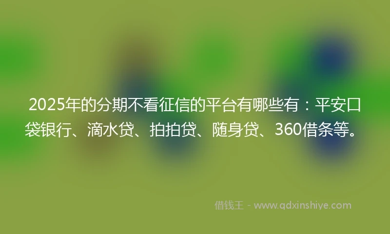 2025年的分期不看征信的平台有哪些有：平安口袋银行、滴水贷、拍拍贷、随身贷、360借条等。