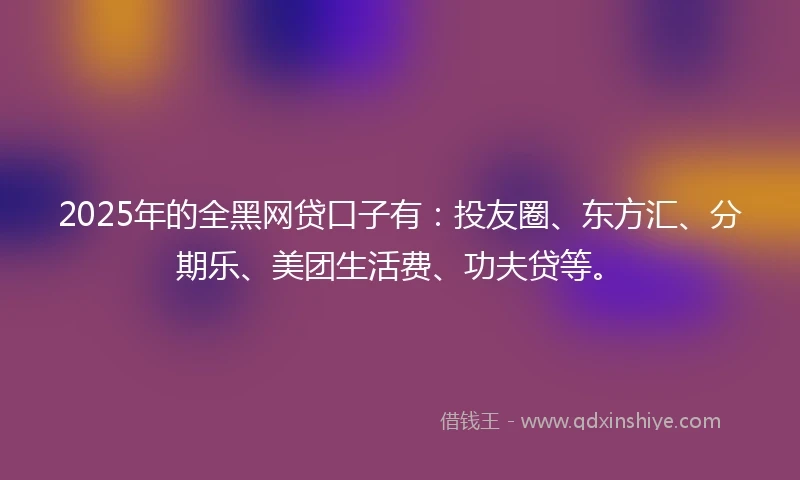 2025年的全黑网贷口子有：投友圈、东方汇、分期乐、美团生活费、功夫贷等。