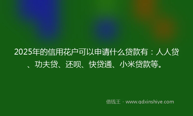 2025年的信用花户可以申请什么贷款有:人人贷、功夫贷、还呗、快贷通、小米贷款等。