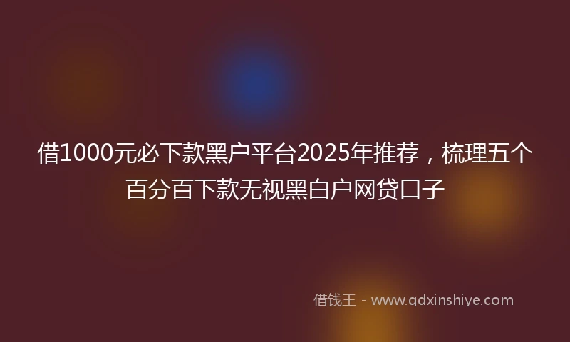 借1000元必下款黑户平台2025年推荐，梳理五个百分百下款无视黑白户网贷口子