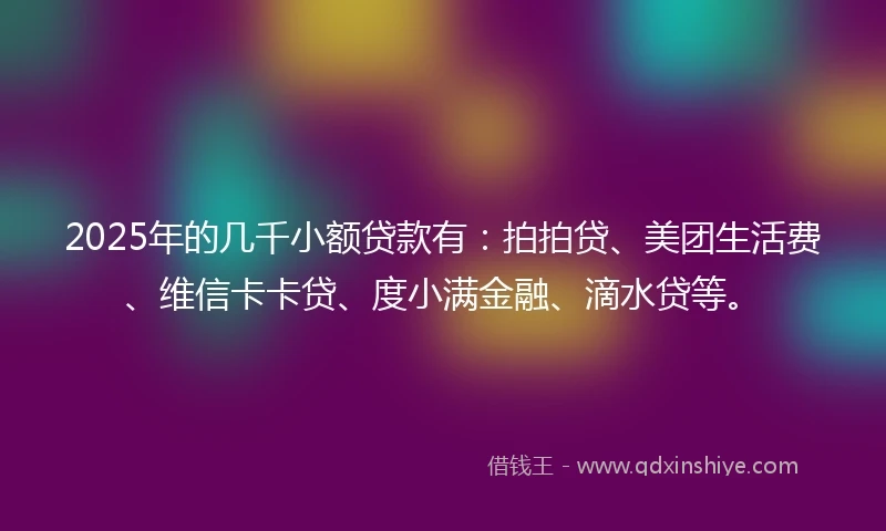 2025年的几千小额贷款有：拍拍贷、美团生活费、维信卡卡贷、度小满金融、滴水贷等。