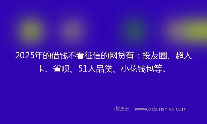 2025年的借钱不看征信的网贷有：投友圈、超人卡、省呗、51人品贷、小花钱包等。