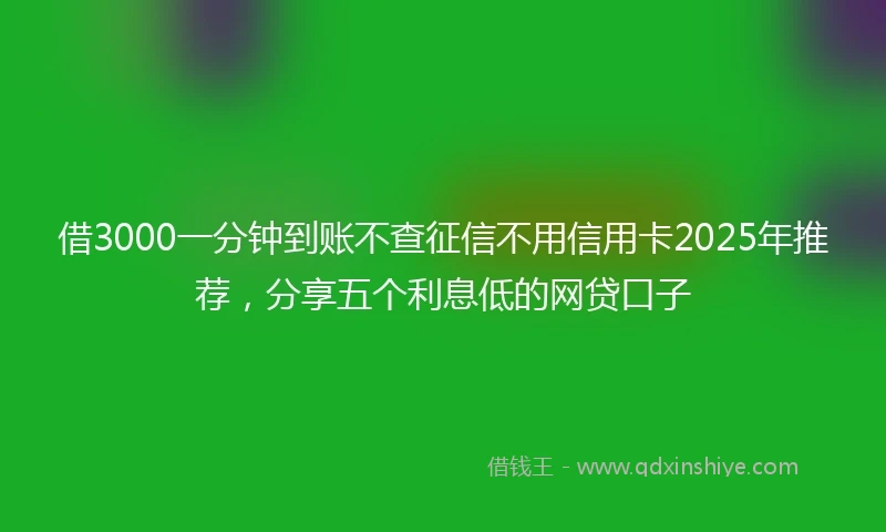 借3000一分钟到账不查征信不用信用卡2025年推荐，分享五个利息低的网贷口子