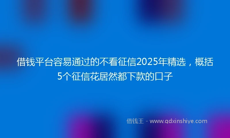 借钱平台容易通过的不看征信2025年精选，概括5个征信花居然都下款的口子