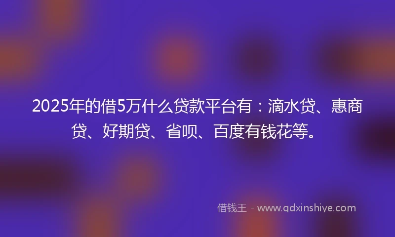 2025年的借5万什么贷款平台有：滴水贷、惠商贷、好期贷、省呗、百度有钱花等。